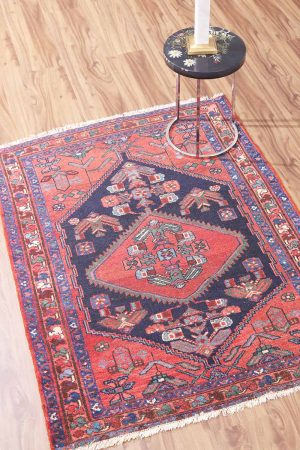 Red and dark blue vintage carpet with antique designs by Carpet Cellar