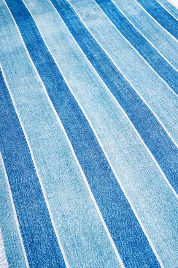 Vintage Agra Jail Cotton Kilim - Blue Stripes