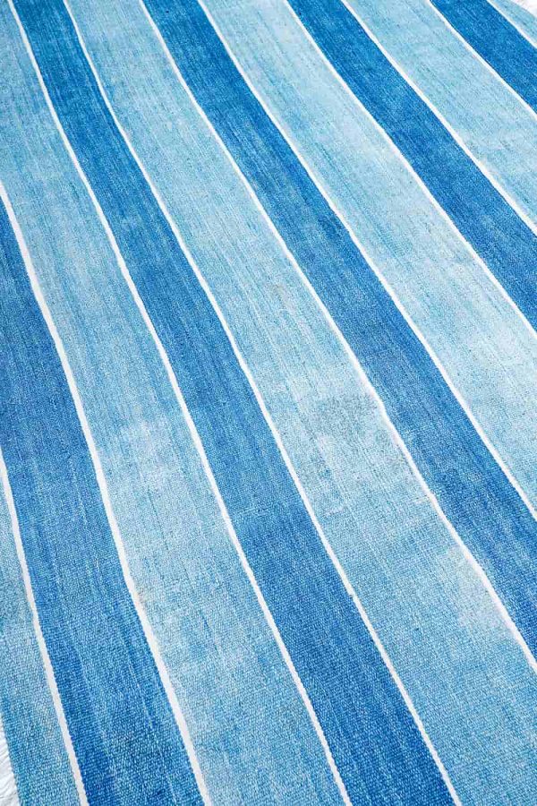 Vintage Agra Jail Cotton Kilim - Blue Stripes