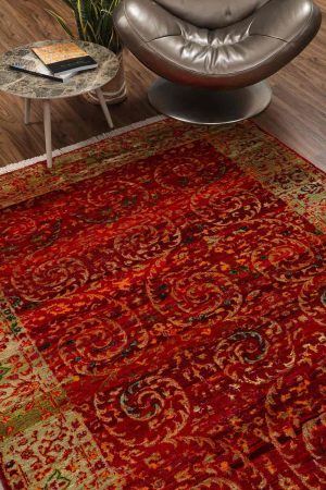 Red modern carpet with orange motifs and borders by Carpet Cellar
