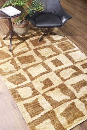 Brown warped geometric patterns on a beige modern carpet by Carpet Cellar