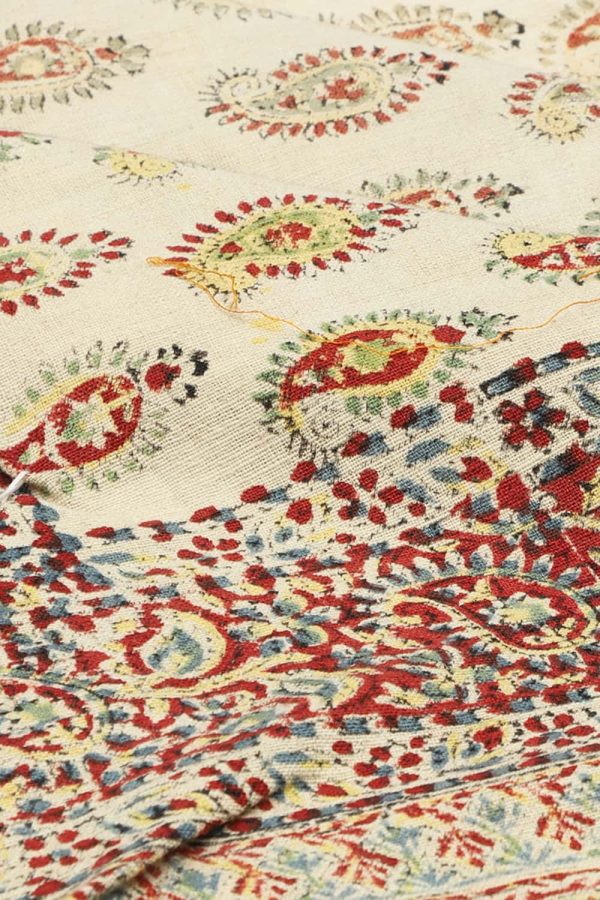 Vintage Persian Block Printed Paisley Textile - Beige