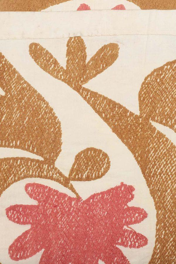 Vintage Tribal Uzbek Suzani Hand Embroidered Textile - Pastel Pink and Brown