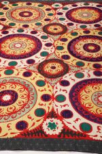 Vintage Tribal Uzbek Suzani Hand Embroidered Textile - Red and White