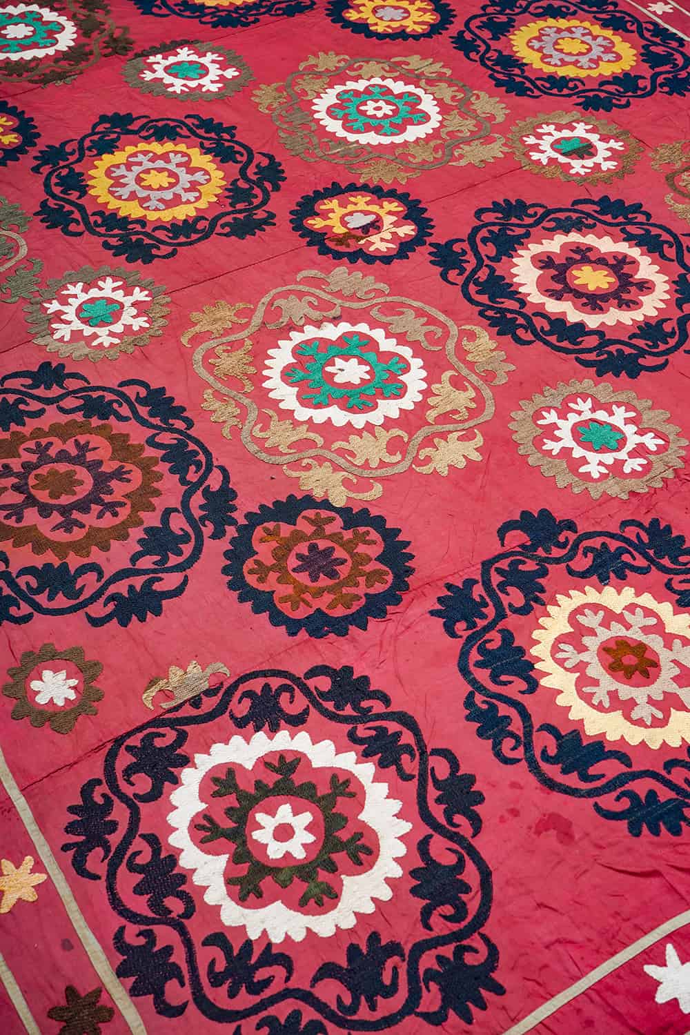 Tribal Uzbek Suzani Embroidered Textile – Rich Pink