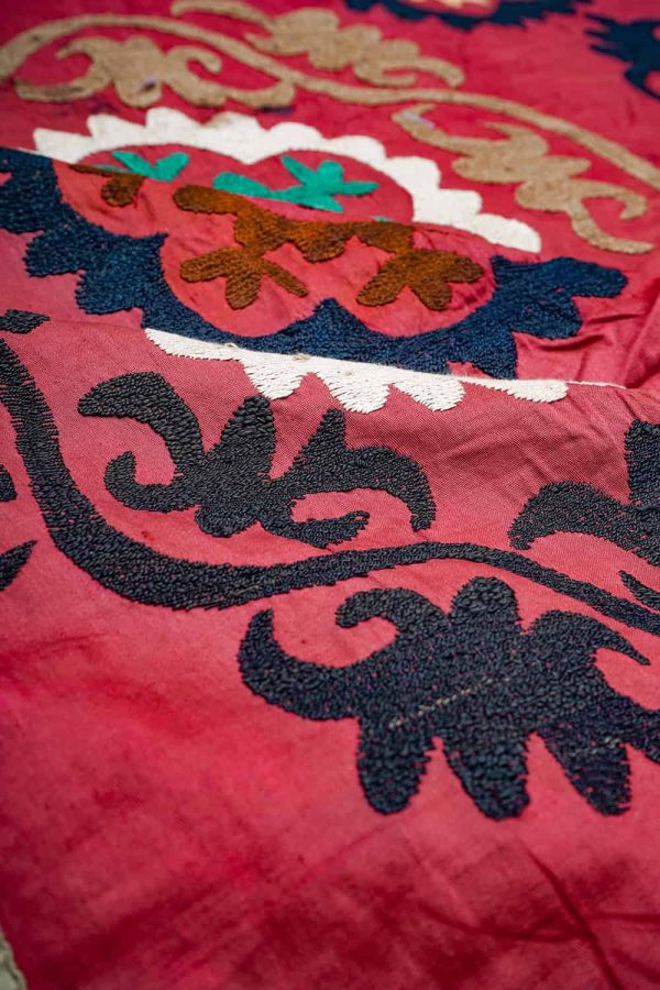 Tribal Uzbek Suzani Embroidered Textile - Rich Pink