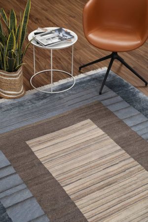 Blue grey and brown concentric rectangles on a modern carpet by Carpet Cellar