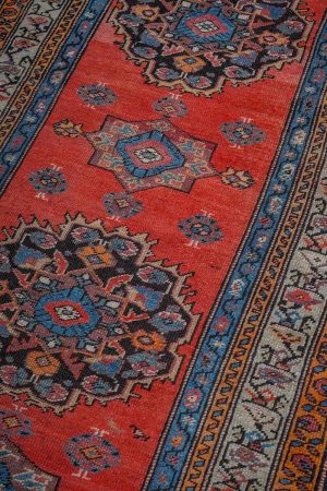 Red Orange and Blue Grey handcrafted Vintage Carpets made from Wool by Carpet Cellar