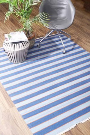 Blue and Light Blue handcrafted Flatweave Rugs made from Cotton by Carpet Cellar
