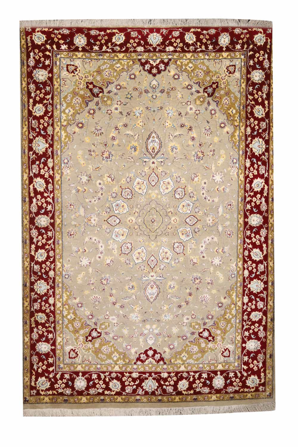 Indo Kashan Silk and Wool – Beige and Maroon