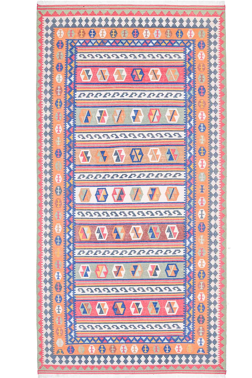 Indo Shiraz Flatweave – Orange Hexagons