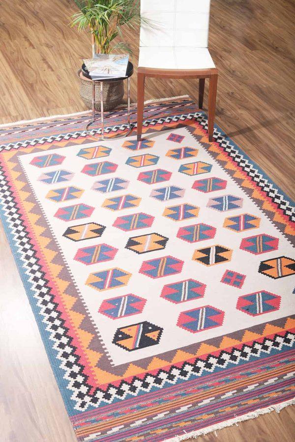 Kazak Inspired Flatweave Rug - Quadilateral