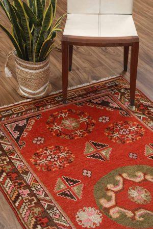 Red Orange and Brown handcrafted Vintage Carpets made from Wool by Carpet Cellar