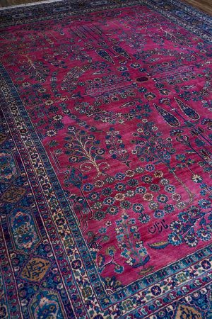Pink and Dark Blue handcrafted Antique Persian Carpets made from Wool by Carpet Cellar