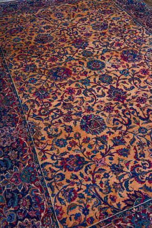 beige and dark blue handcrafted Antique Persian Carpets made from Wool by Carpet Cellar