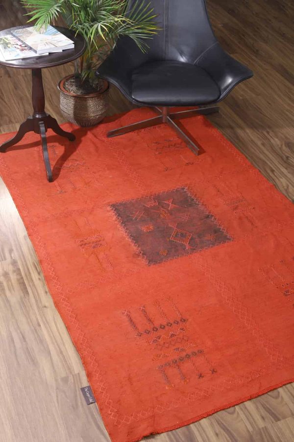 Moroccan Silk Kilim - Red Orange