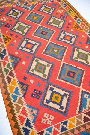 Red and Blue handcrafted Kilim Rugs made from Wool by Carpet Cellar