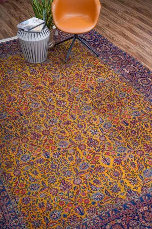 yellow and dark blue handcrafted Antique Persian Carpets made from Wool by Carpet Cellar