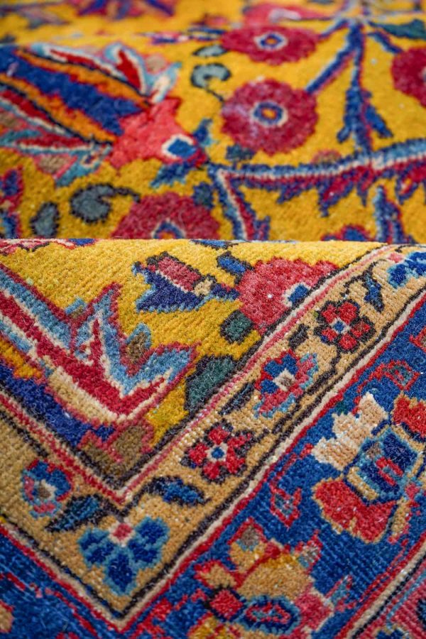 Antique Royal Kurk Kashan - Mustard Fileds