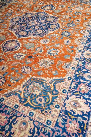 Orange and Blue handcrafted Antique Persian Carpets made from Wool by Carpet Cellar
