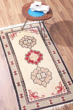 Woollen beige and gold hand knotted vintage carpet by Carpet Cellar