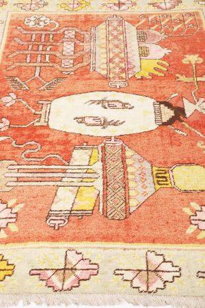 Red Orange and Off White handcrafted Vintage Carpets made from Wool by Carpet Cellar