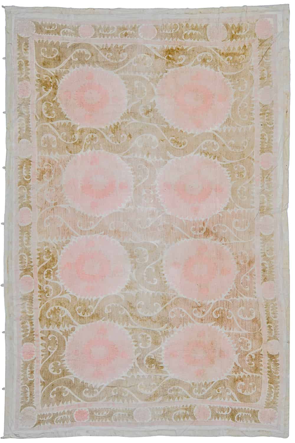 Tribal Uzbek Suzani Embroidered Textile – Distressed Brown