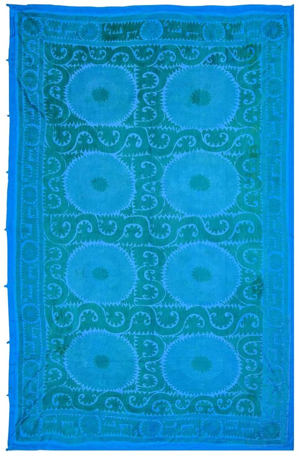 Tribal Uzbek Suzani Embroidered Textile - Overdyed Turquoise