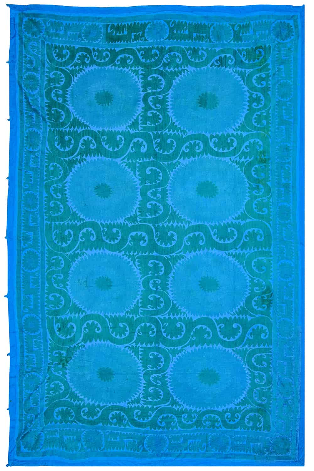Tribal Uzbek Suzani Embroidered Textile – Overdyed Turquoise