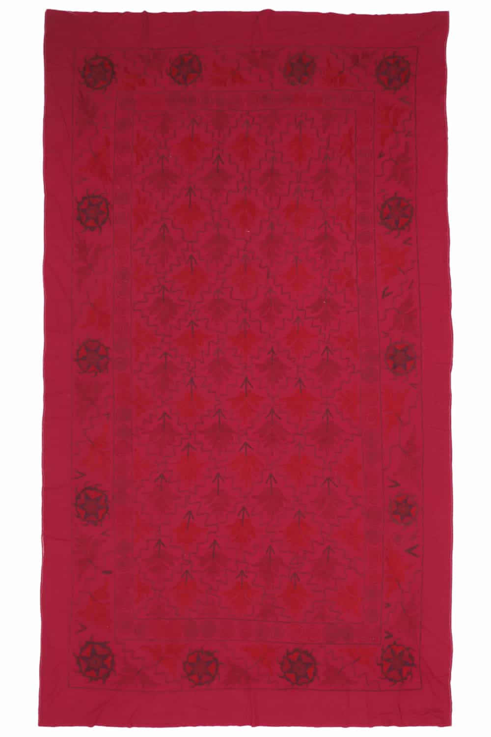 Vintage Tribal Uzbek Suzani Hand Embroidered Textile – Red