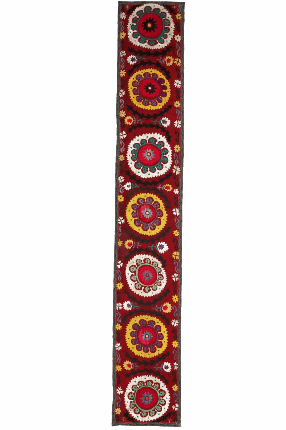 Vintage Tribal Uzbek Suzani Hand Embroidered Textile Runner – Red