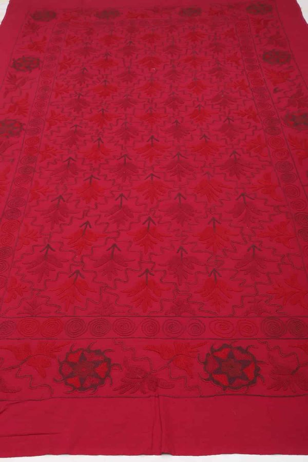 Vintage Tribal Uzbek Suzani Hand Embroidered Textile - Red