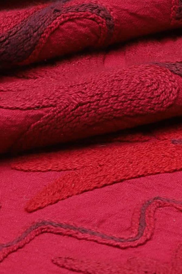 Vintage Tribal Uzbek Suzani Hand Embroidered Textile - Red