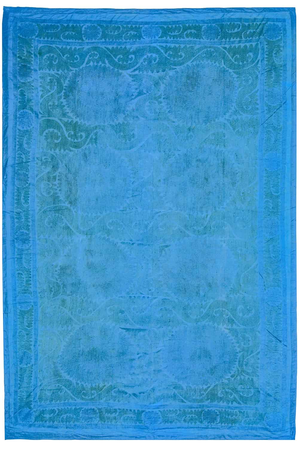 Tribal Uzbek Suzani Embroidered Textile – Bright Blue
