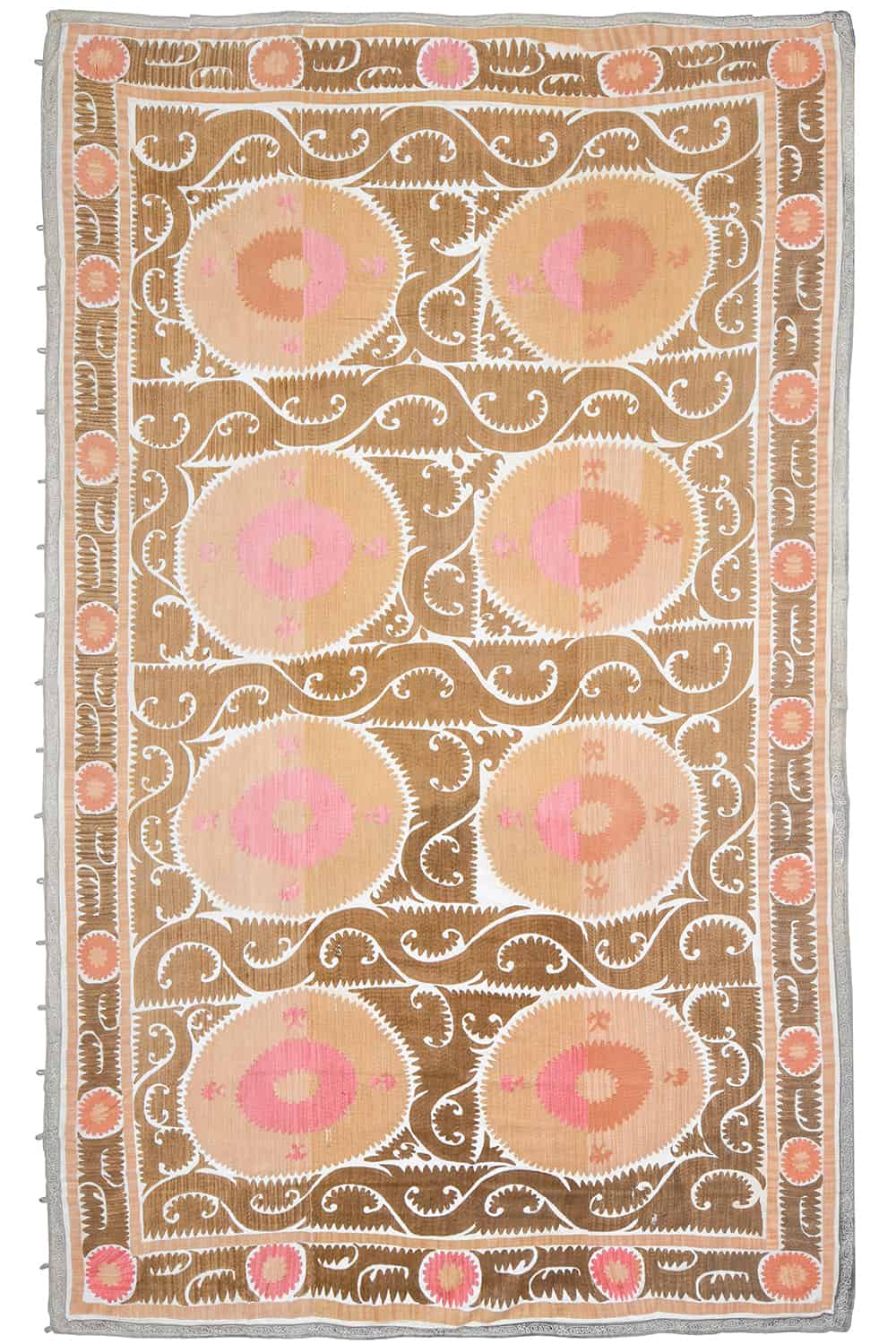 Tribal Uzbek Suzani Embroidered Textile – Light Brown