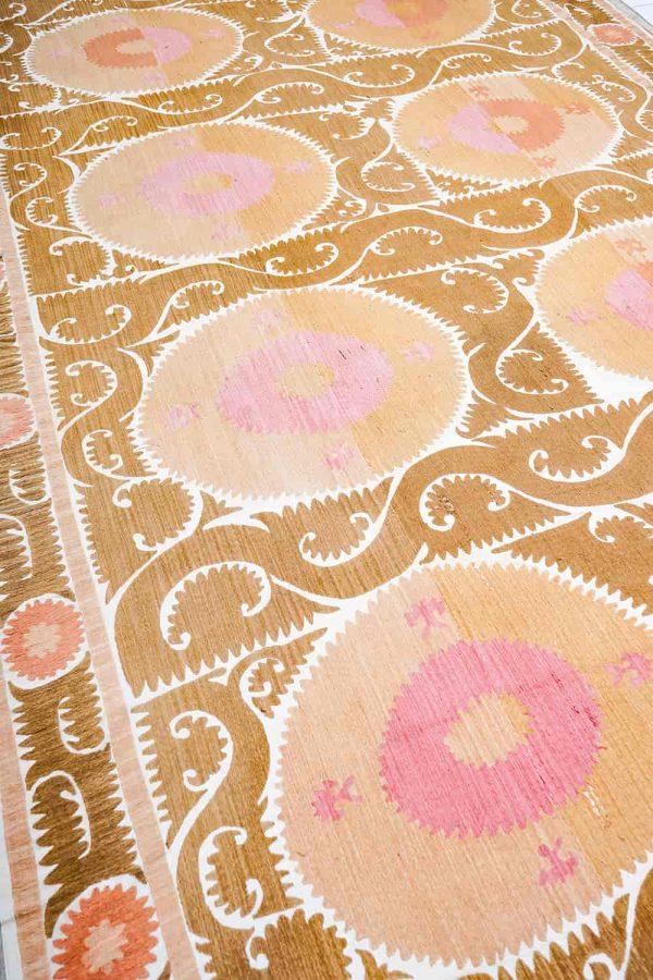 Tribal Uzbek Suzani Embroidered Textile - Light Brown