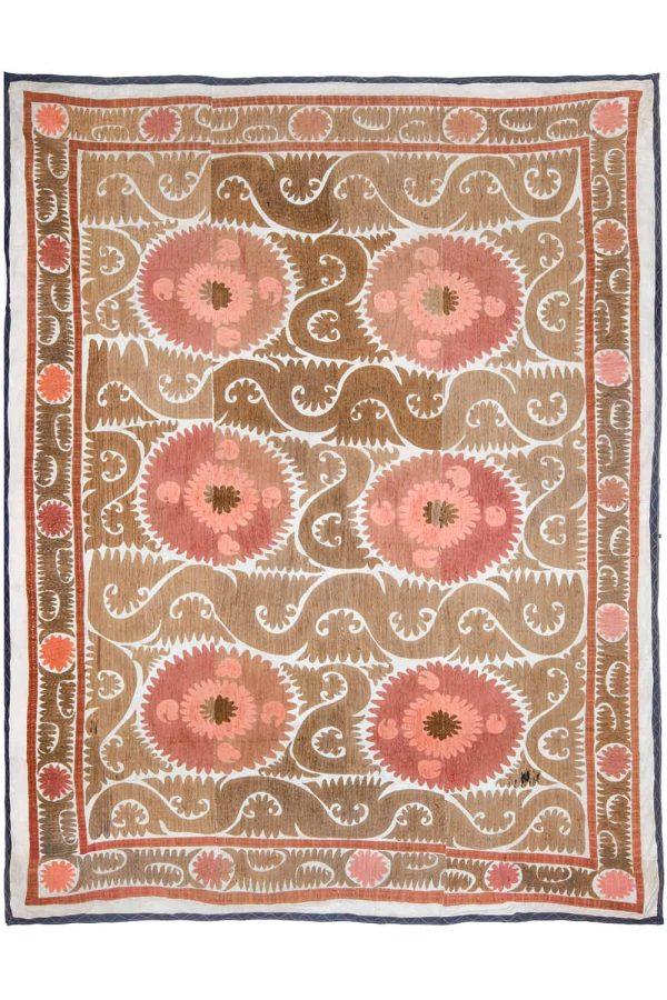 Tribal Uzbek Suzani Embroidered Textile - Shades of Brown