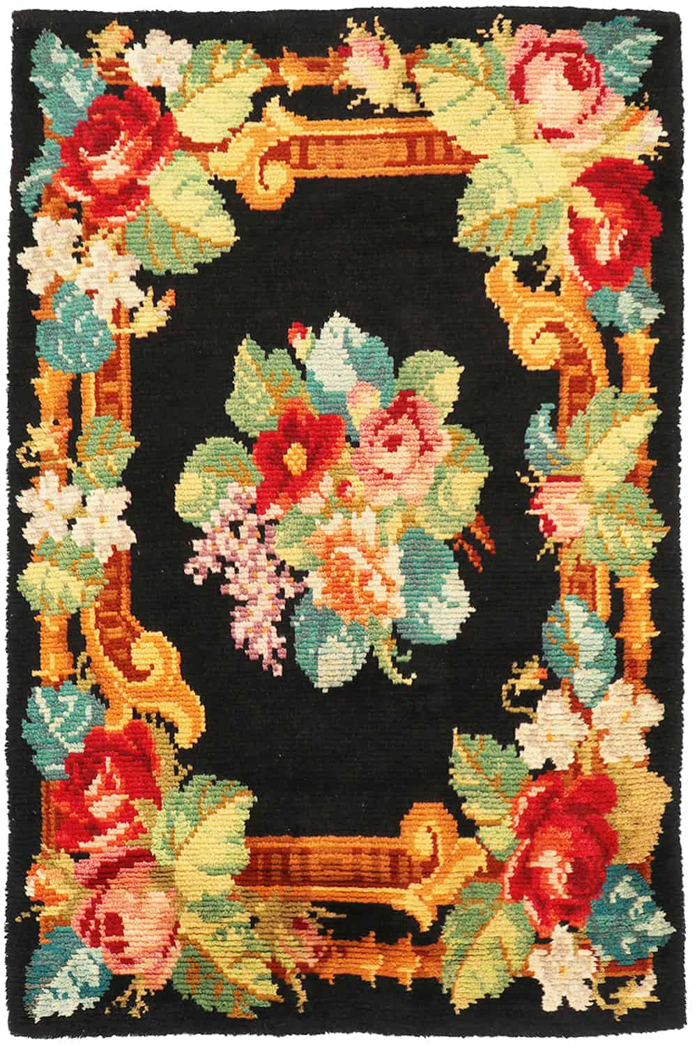 Vintage Tribal Zille Khurz Bessarabian – Floral on Black