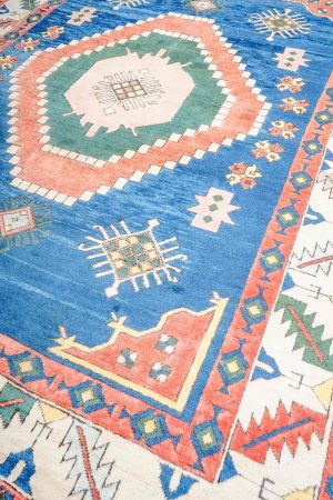 Blue and Pale Orange handcrafted Vintage Carpets made from Wool by Carpet Cellar