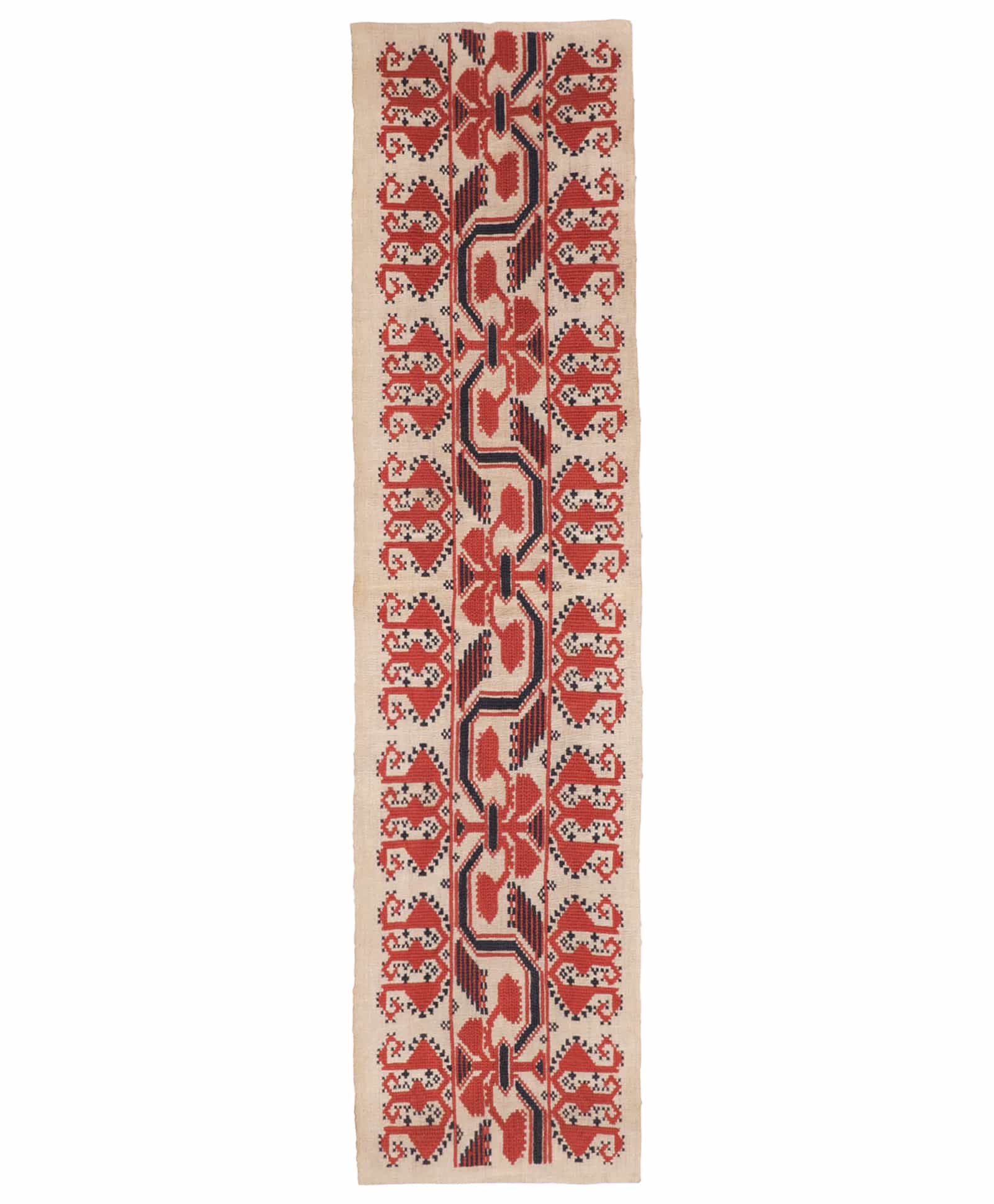Vintage European Needle Embroidered Textile – Ochre Red