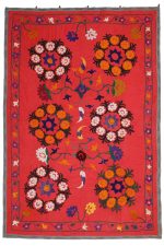 Vintage Tribal Uzbek Suzani Hand Embroidered Textile - Rose Jardin