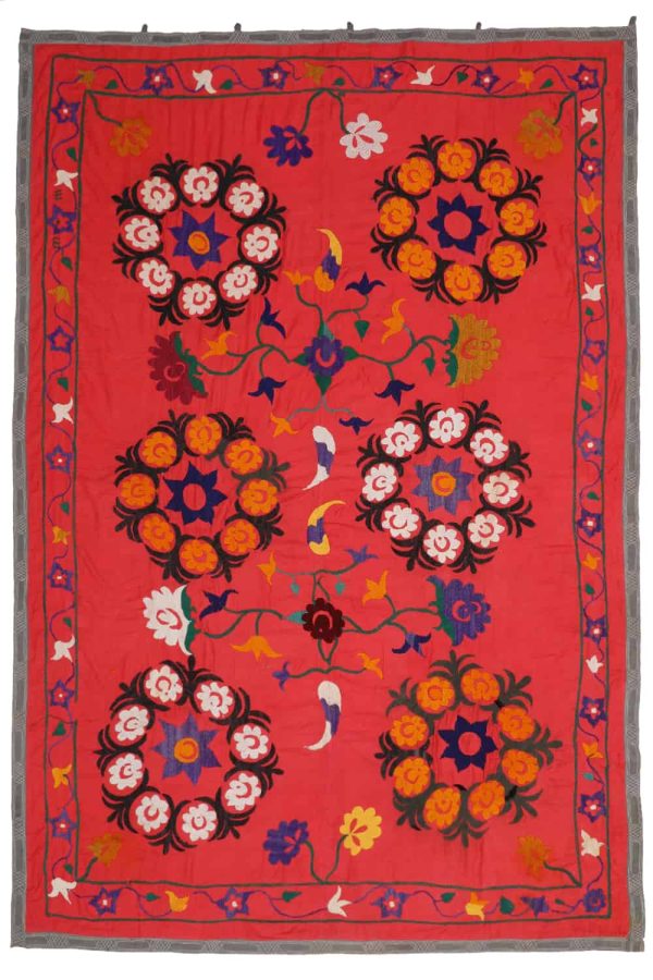 Vintage Tribal Uzbek Suzani Hand Embroidered Textile - Rose Jardin