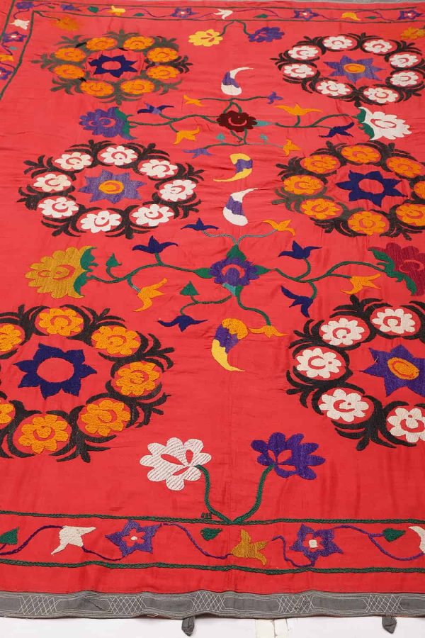Vintage Tribal Uzbek Suzani Hand Embroidered Textile - Rose Jardin