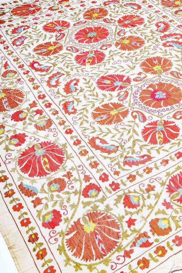 Vintage Uzbek Suzani Hand embroidered Textile - Twining