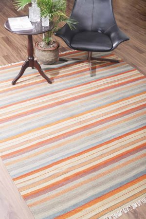 Red Orange and Blue Grey handcrafted Flatweave Rugs made from Wool by Carpet Cellar