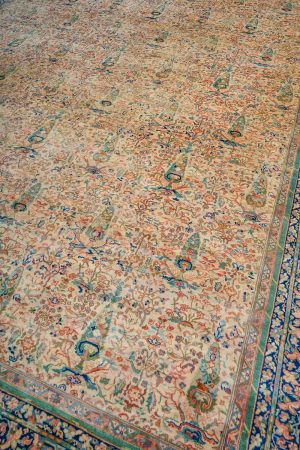 Beige and Blue handcrafted Antique Persian Carpets made from Wool by Carpet Cellar