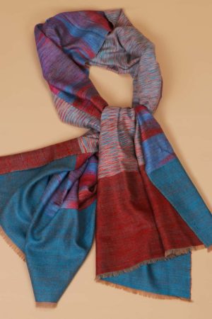 Light Blue and Red handcrafted Stole made from Shahmina by Carpet Cellar