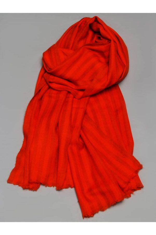 Light Weight Shahmina Stole - Red Orange Self Stripes