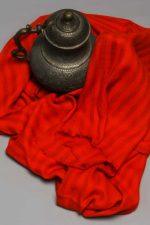 Light Weight Shahmina Stole - Red Orange Self Stripes