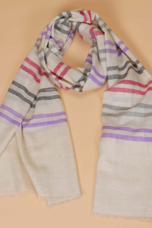 Off White and handcrafted Stole made from Shahmina by Carpet Cellar